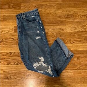 Women's Straight Leg Jeans - Distressed Blue